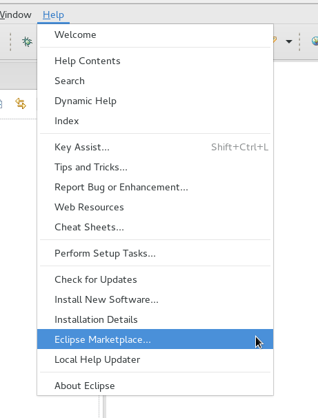 Eclipse marketplace menu